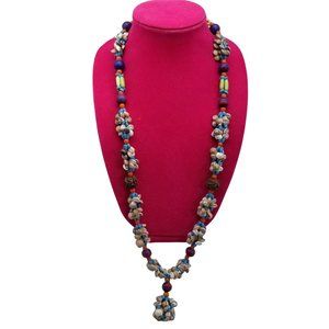 Vintage Mini Snail Shell Bead Nut Necklace Lei Luau 34" Blue Purple Orange White